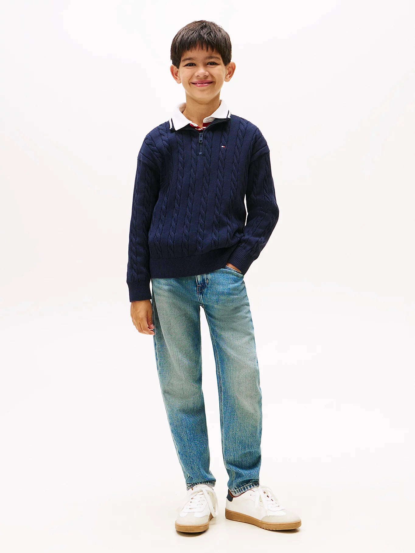 Cotton cable halfzip sweater